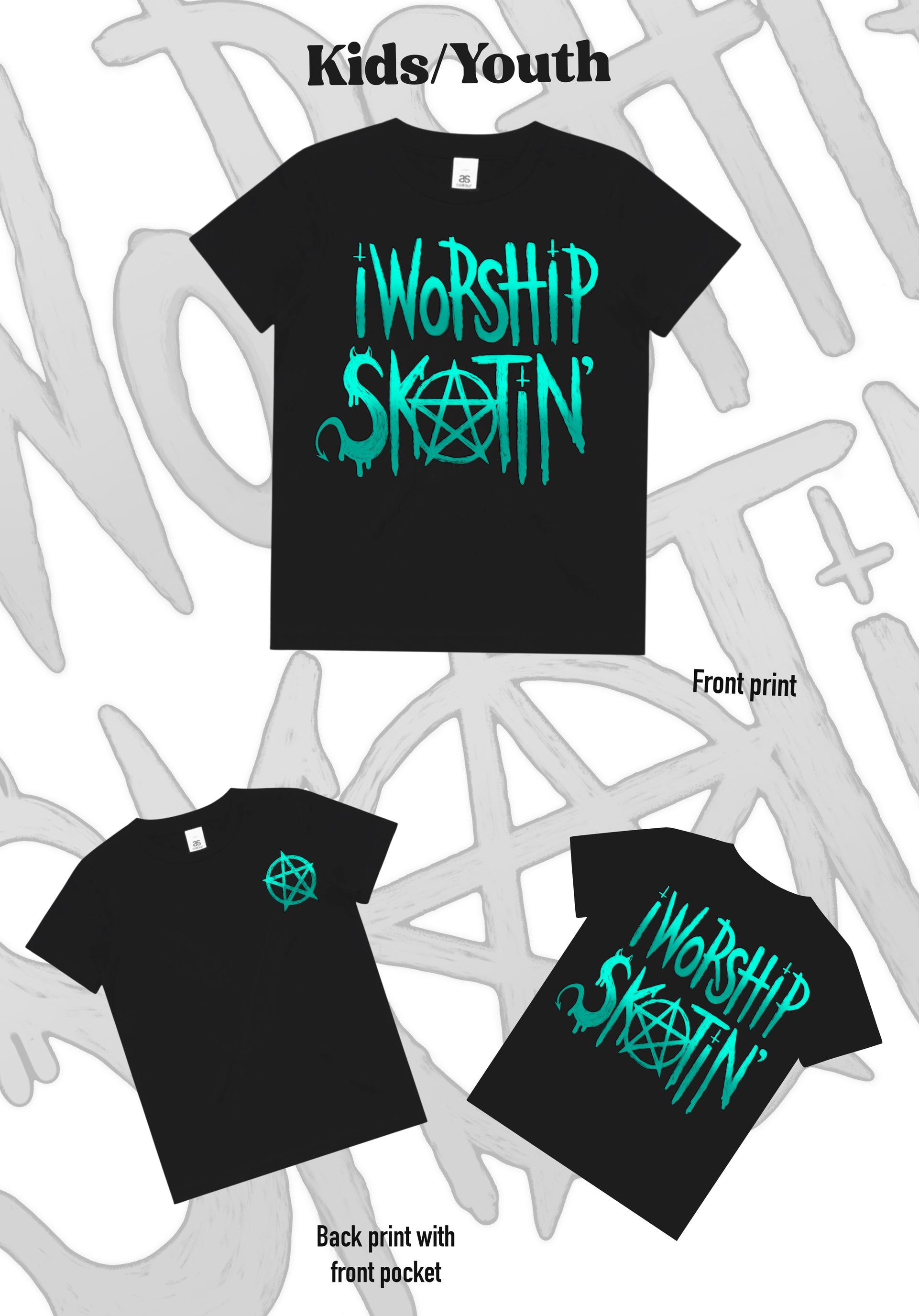 I Worship Skatin Teal Pentagram Tee