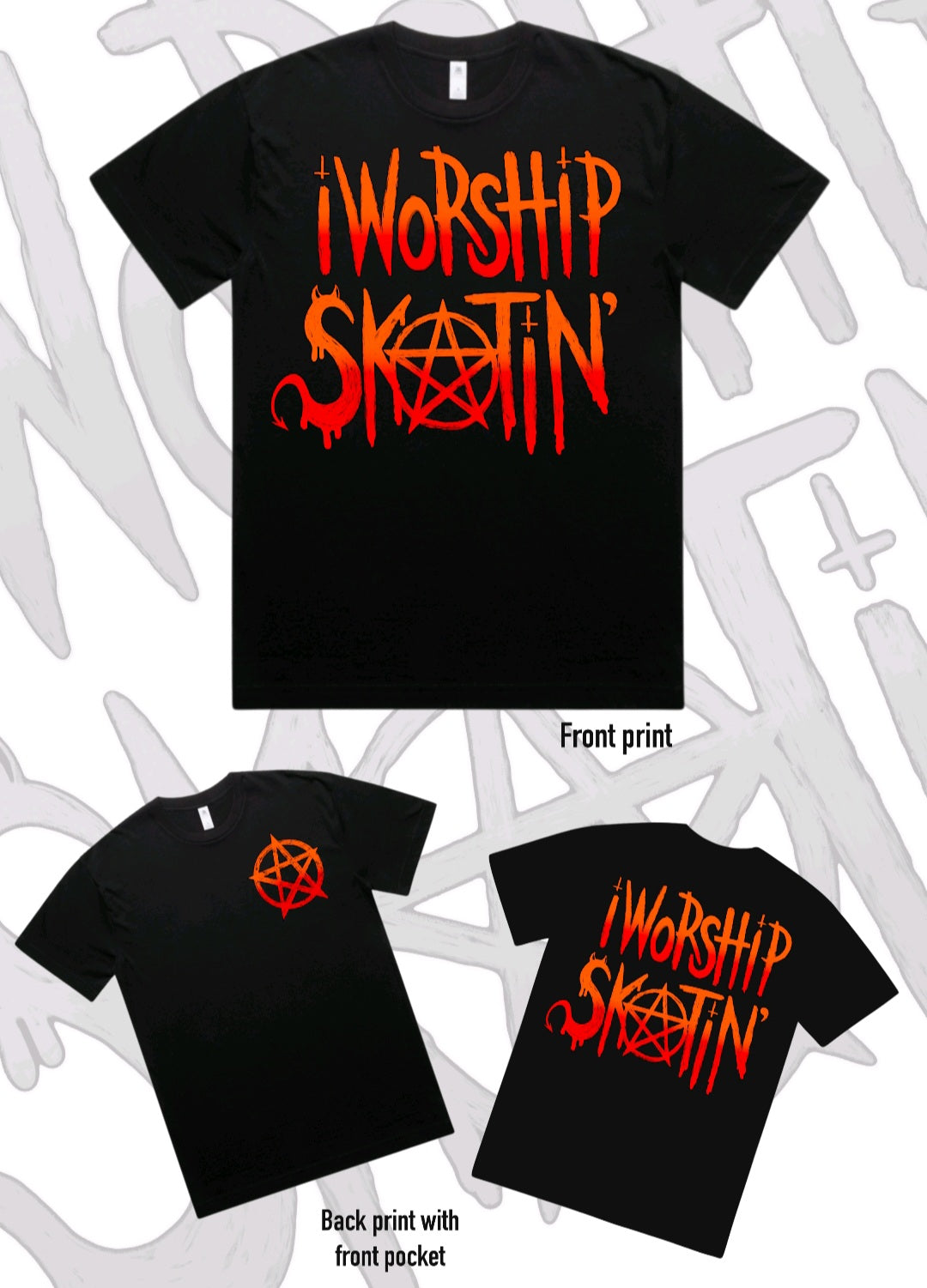 I Worship Skatin Orange Pentagram Tee