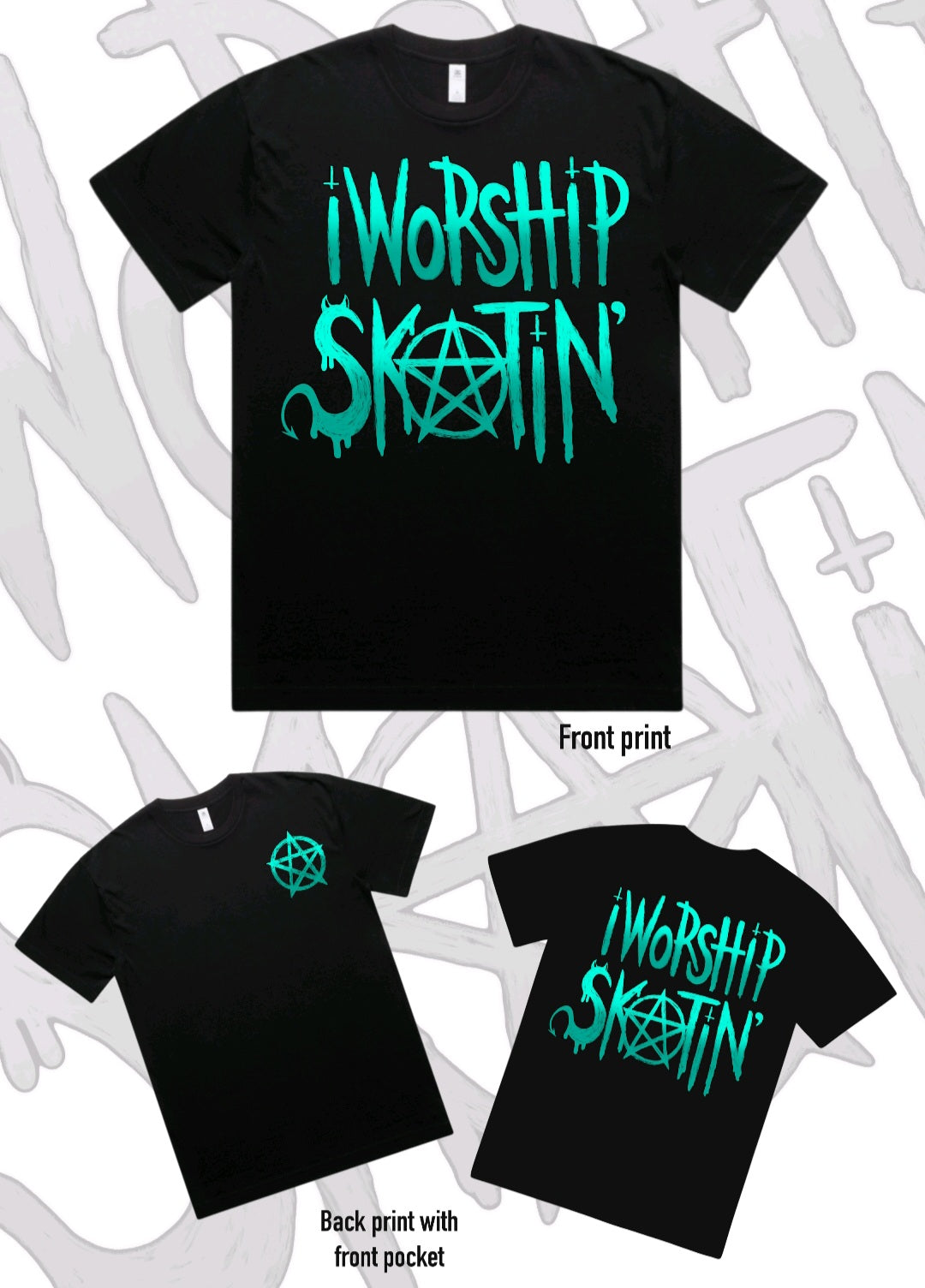 I Worship Skatin Teal Pentagram Tee