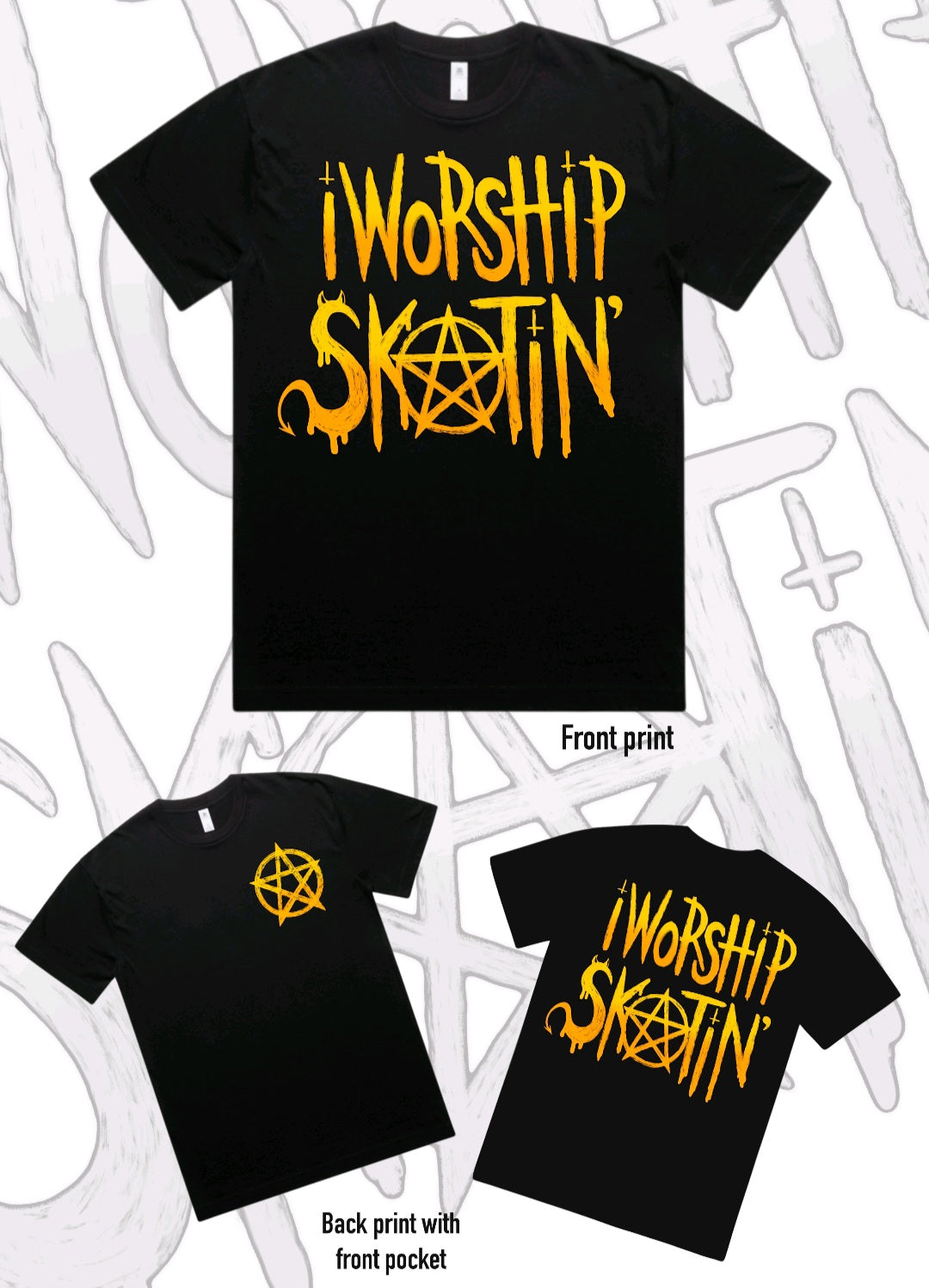 I Worship Skatin Yellow Pentagram Tee